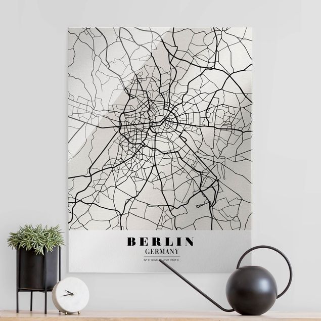 Quadri in vetro in bianco e nero Mappa di Berlino - Classica