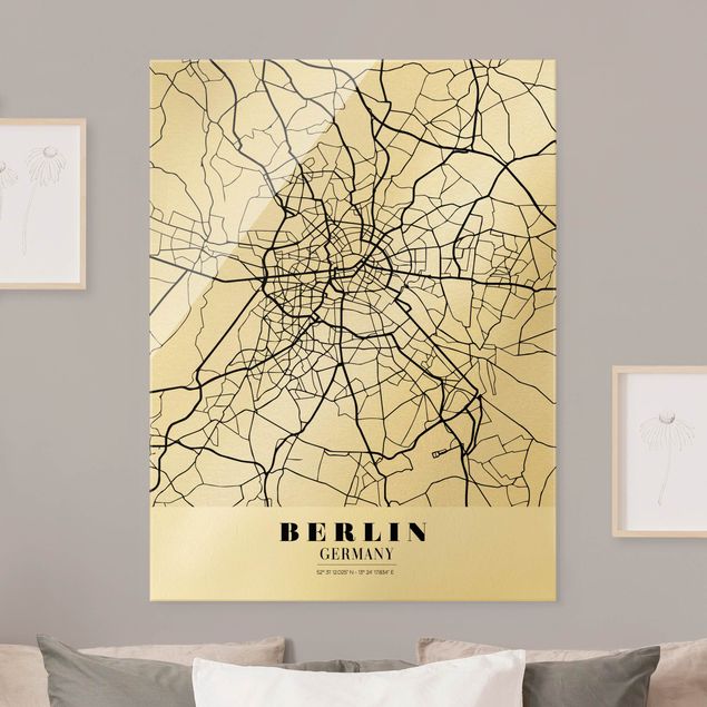 Quadri in vetro in bianco e nero Mappa di Berlino - Classica