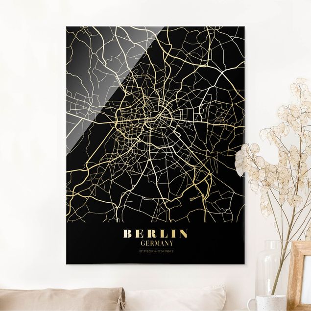 Quadri in vetro Berlino Mappa della città di Berlino - Nero classico
