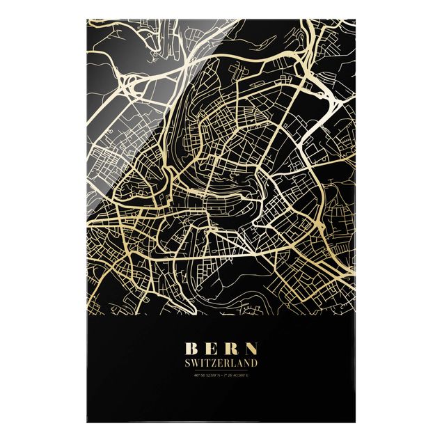 Magnettafel Glas Mappa della città di Berna - Nero classico