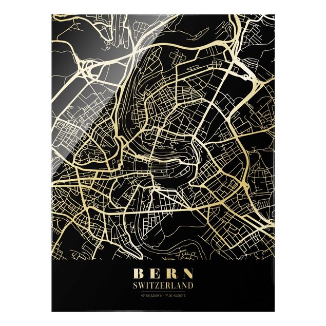 Magnettafel Glas Mappa della città di Berna - Nero classico