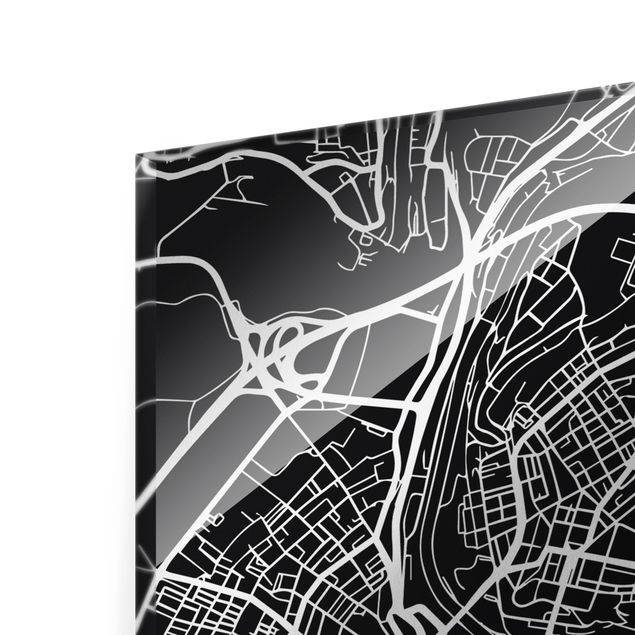 Quadro in vetro - Pianta della città Berna - Classico nero - Formato verticale