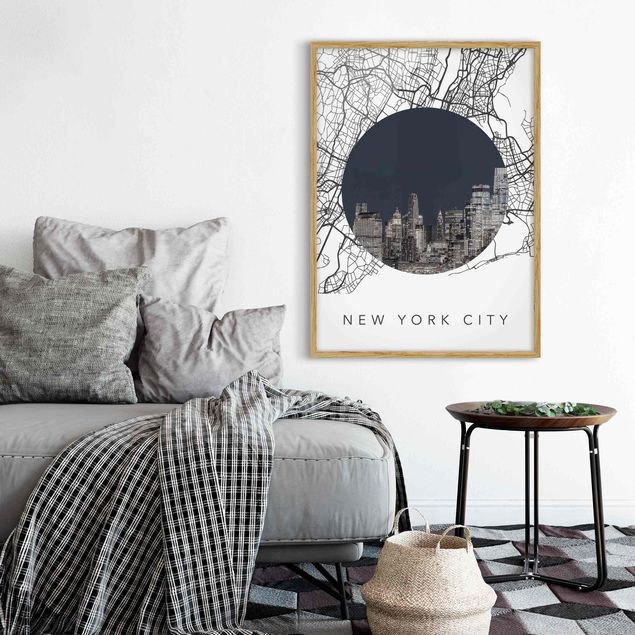 Quadri con cornice in bianco e nero Collage di mappe di New York