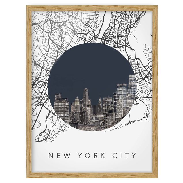 Quadri con cornice con mappamondo Collage di mappe di New York