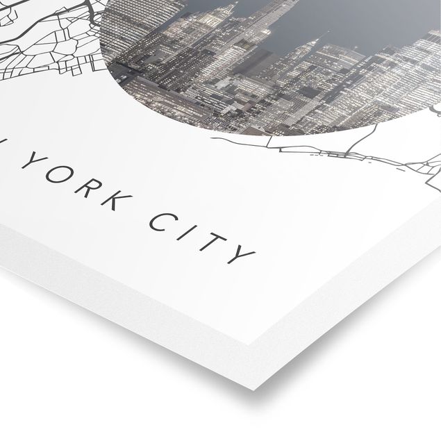 Poster in bianco e nero Collage di mappe di New York