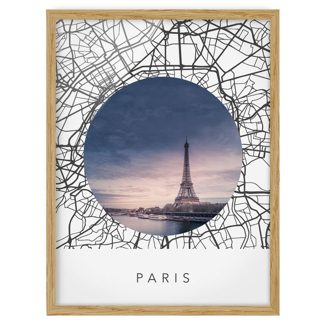 Quadri con cornice con mappamondo Collage di mappe di Parigi
