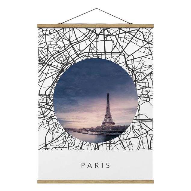 Quadro planisfero Collage di mappe di Parigi
