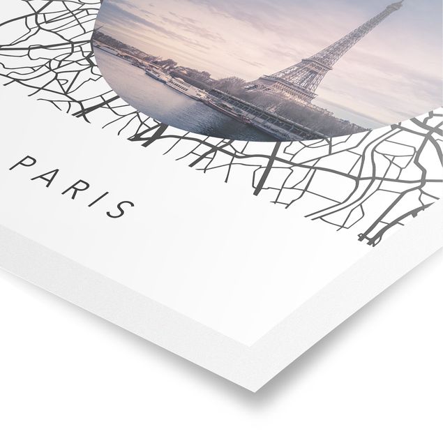 Poster bianco e nero Collage di mappe di Parigi