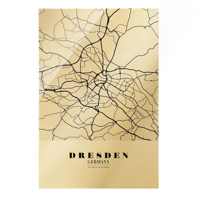 Glas Magnettafel Mappa di Dresda - Classica