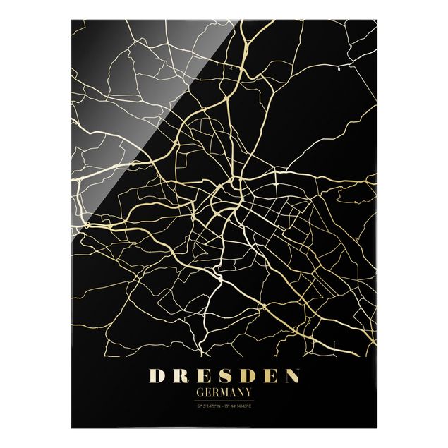 Glas Magnetboard Mappa della città di Dresda - Nero classico