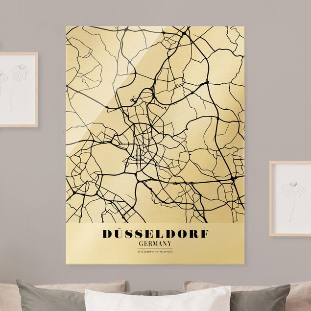 Quadri in vetro con mappamondo Mappa di Dusseldorf - Classica