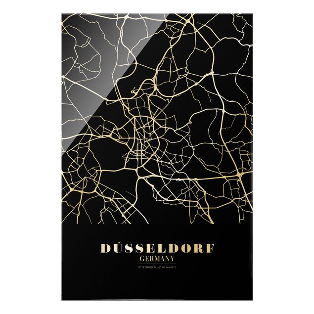 Magnettafel Glas Mappa della città di Dusseldorf - Nero classico