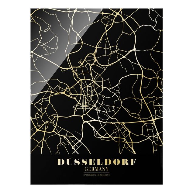 Magnettafel Glas Mappa della città di Dusseldorf - Nero classico