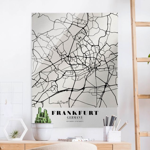 Quadri in vetro in bianco e nero Mappa di Francoforte - Classica