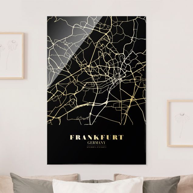 Quadri in vetro in bianco e nero Mappa della città di Francoforte - Nero classico