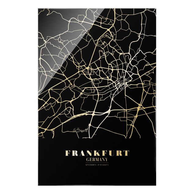 Glas Magnetboard Mappa della città di Francoforte - Nero classico