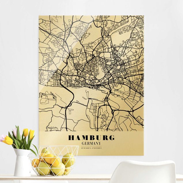 Quadri in vetro Amburgo Mappa di Amburgo - Classica