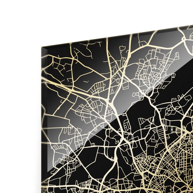 Glas Magnettafel Mappa di Amburgo - Nero classico