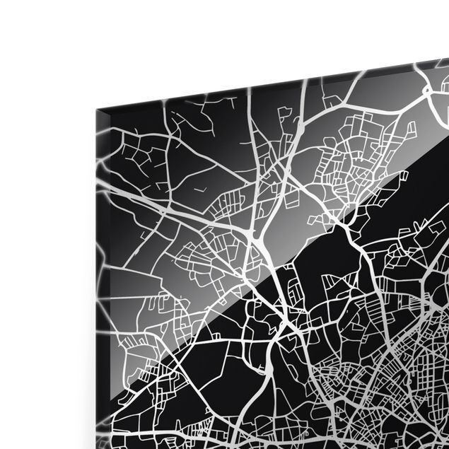 Glas Magnettafel Mappa di Amburgo - Nero classico