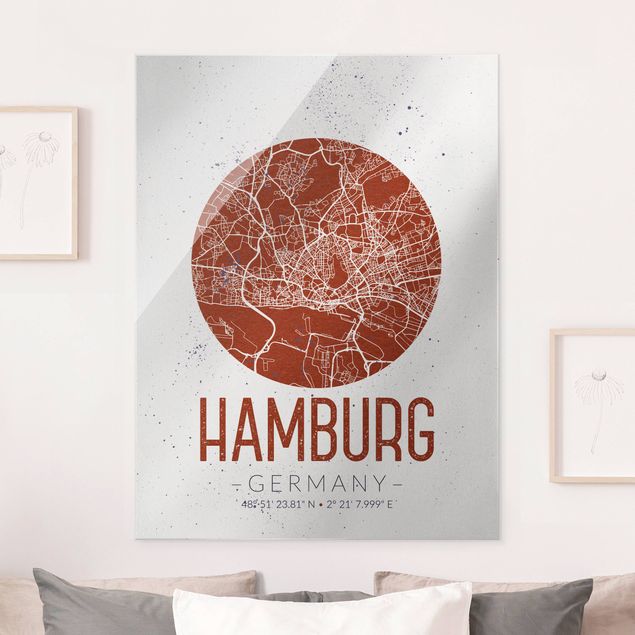 Quadri in vetro Amburgo Mappa di Amburgo - Retrò