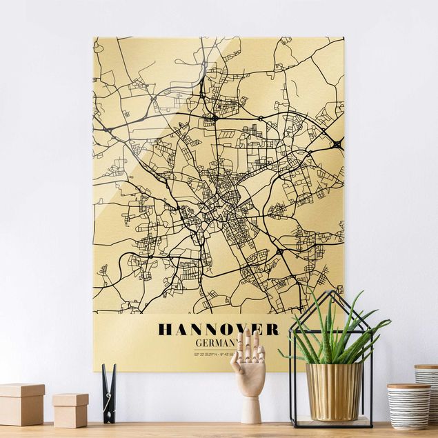 Quadri in vetro in bianco e nero Mappa di Hannover - Classica