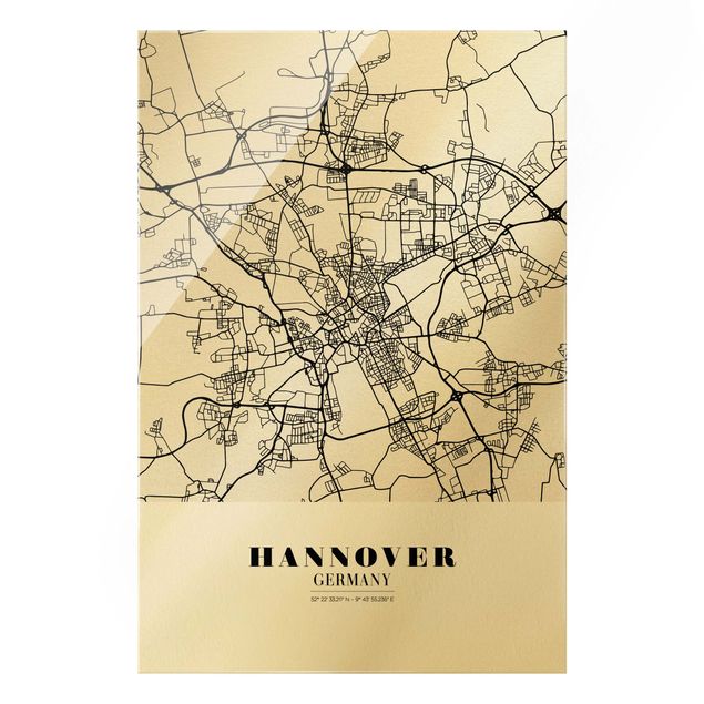 Glas Magnettafel Mappa di Hannover - Classica