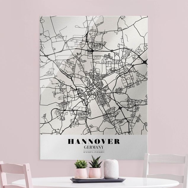 Quadri in vetro con mappamondo Mappa di Hannover - Classica