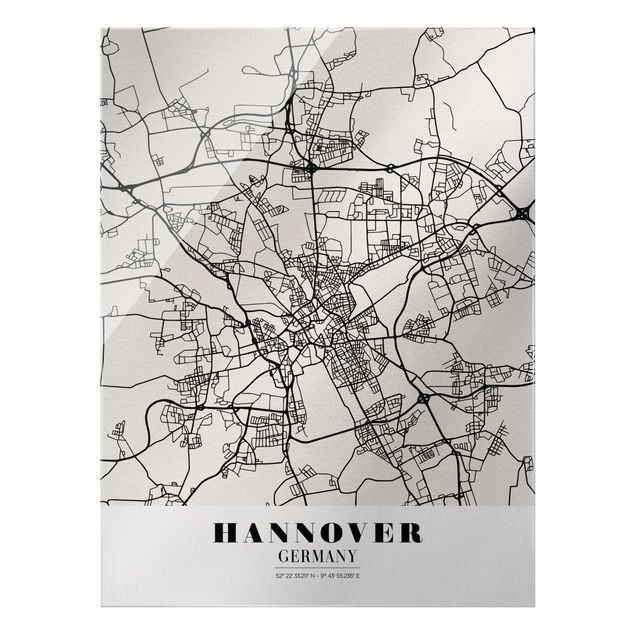 Magnettafel Glas Mappa di Hannover - Classica