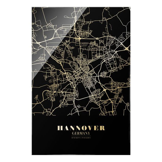 Glas Magnetboard Mappa di Hannover - Nero classico