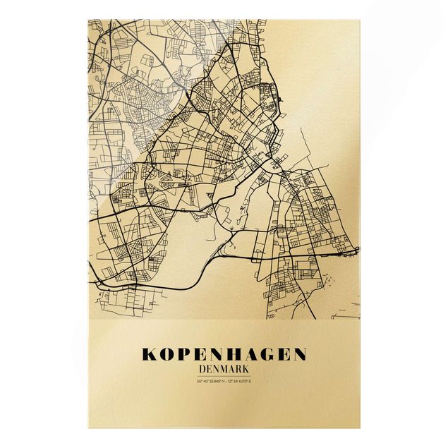 Magnettafel Glas Mappa di Copenaghen - Classica