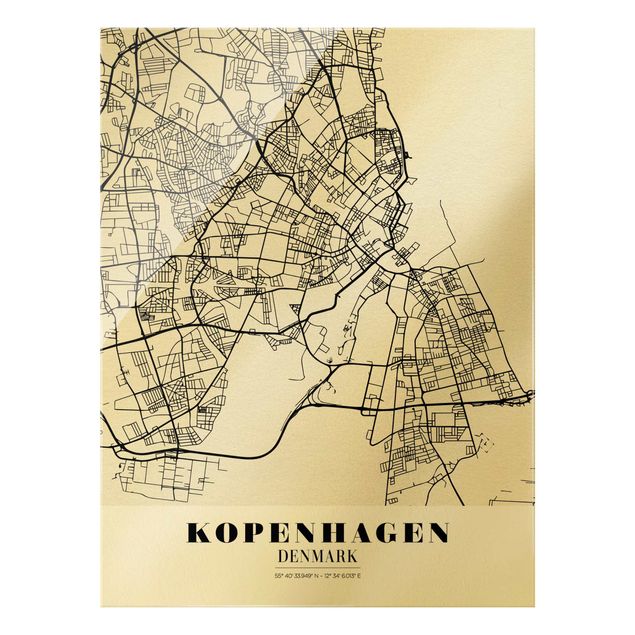 Glas Magnetboard Mappa di Copenaghen - Classica