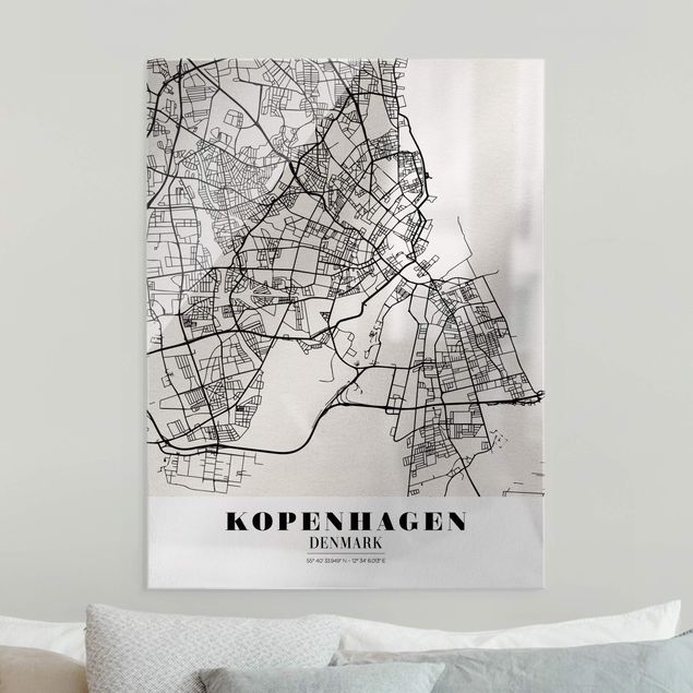 Quadri in vetro con mappamondo Mappa di Copenaghen - Classica