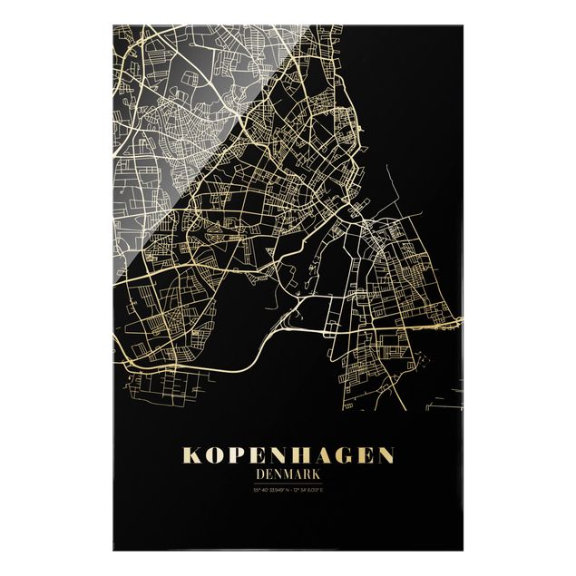 Glas Magnettafel Mappa della città di Copenaghen - Nero classico