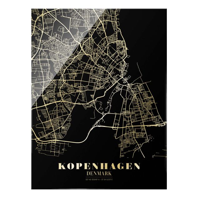 Glas Magnettafel Mappa della città di Copenaghen - Nero classico