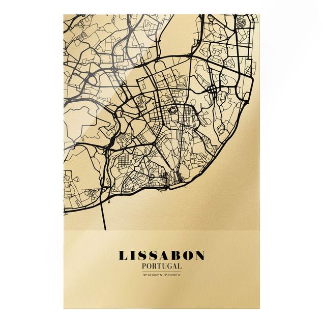 Magnettafel Glas Mappa di Lisbona - Classica
