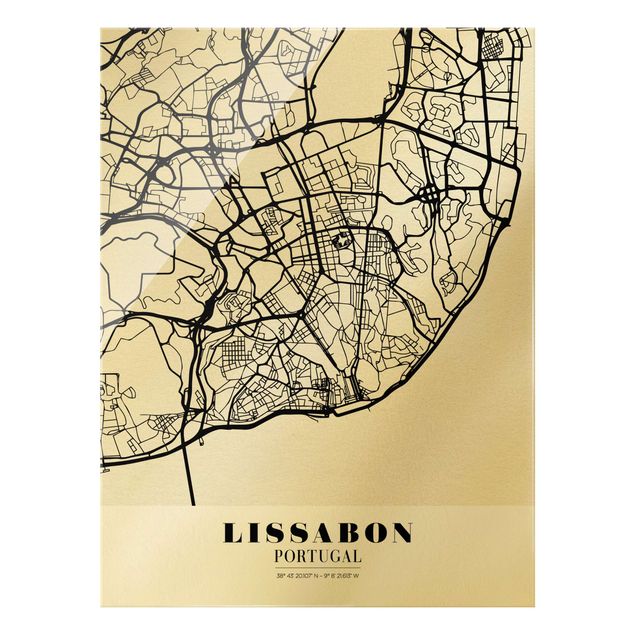 Glas Magnetboard Mappa di Lisbona - Classica
