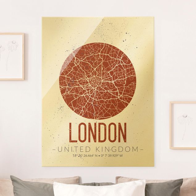 Quadri in vetro Londra Mappa della città di Londra - Retrò