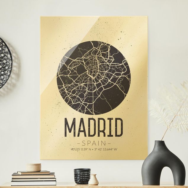 Quadri in vetro con mappamondo Mappa di Madrid - Retrò