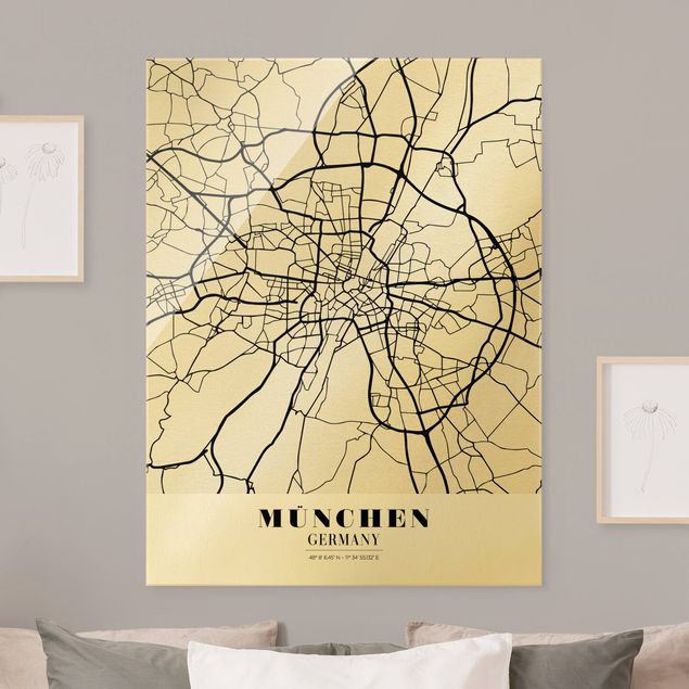 Quadri in vetro con mappamondo Mappa di Monaco di Baviera - Classica