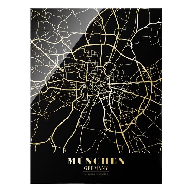 Glas Magnetboard Mappa di Monaco di Baviera - Nero classico