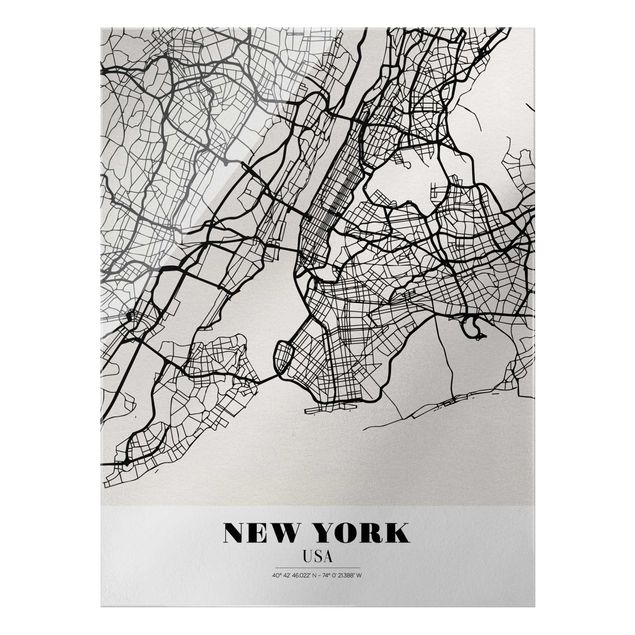 Quadri in bianco e nero Mappa di New York - Classica
