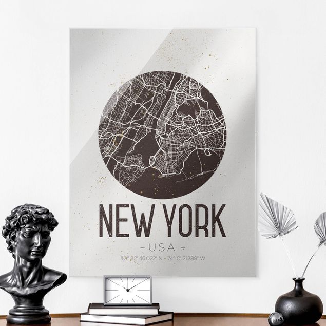 Quadri in vetro New York Mappa di New York - Retrò