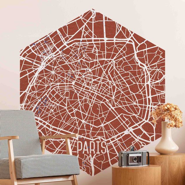 Carte da parati adesive Mappa della città di Parigi - Retrò