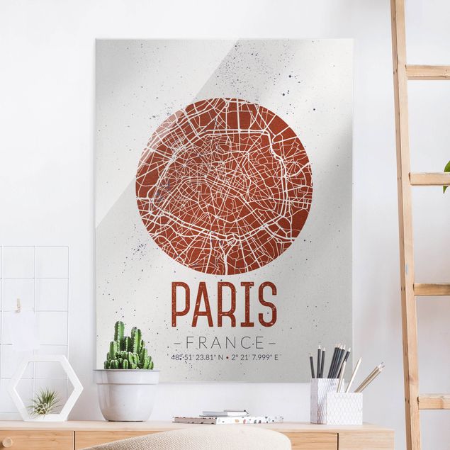 Quadri in vetro Parigi Mappa della città di Parigi - Retrò