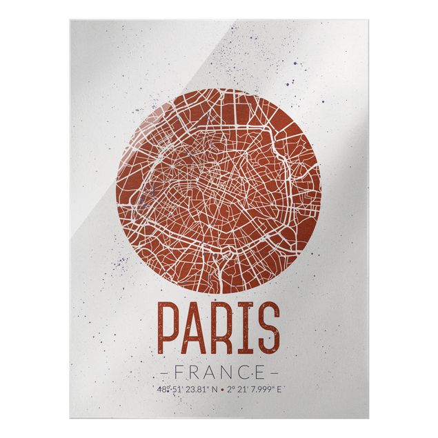 Quadri moderni bianco e nero Mappa della città di Parigi - Retrò