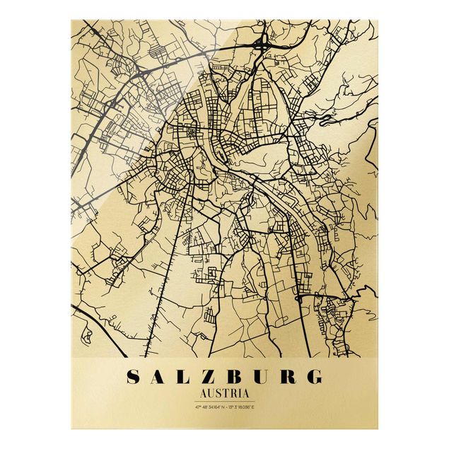 Glas Magnettafel Mappa di Salisburgo - Classica