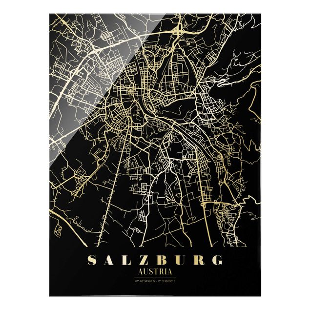 Magnettafel Glas Mappa di Salisburgo - Nero classico