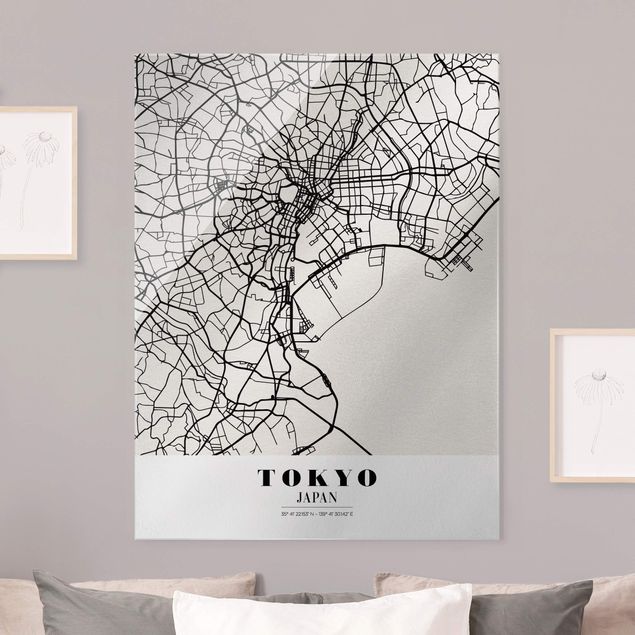 Quadri in vetro in bianco e nero Mappa di Tokyo - Classica