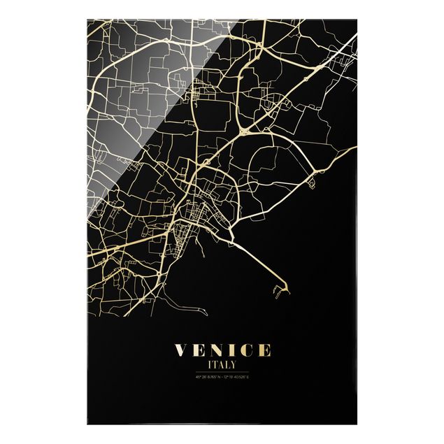 Glas Magnettafel Mappa di Venezia - Nero classico