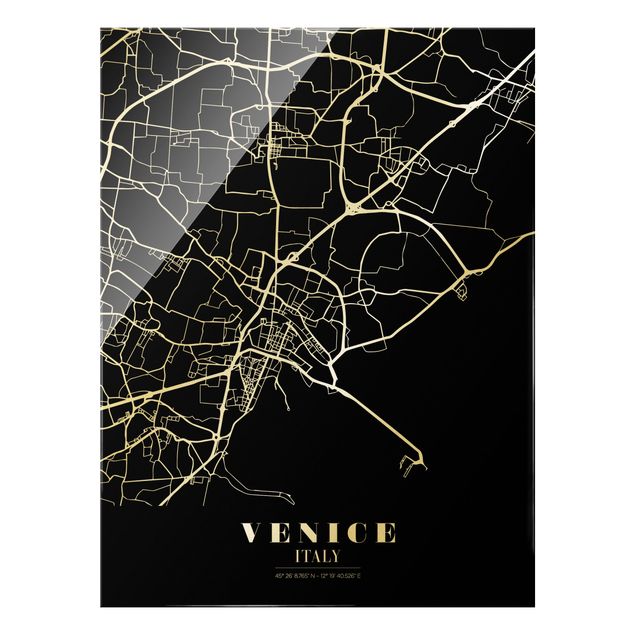Glas Magnettafel Mappa di Venezia - Nero classico
